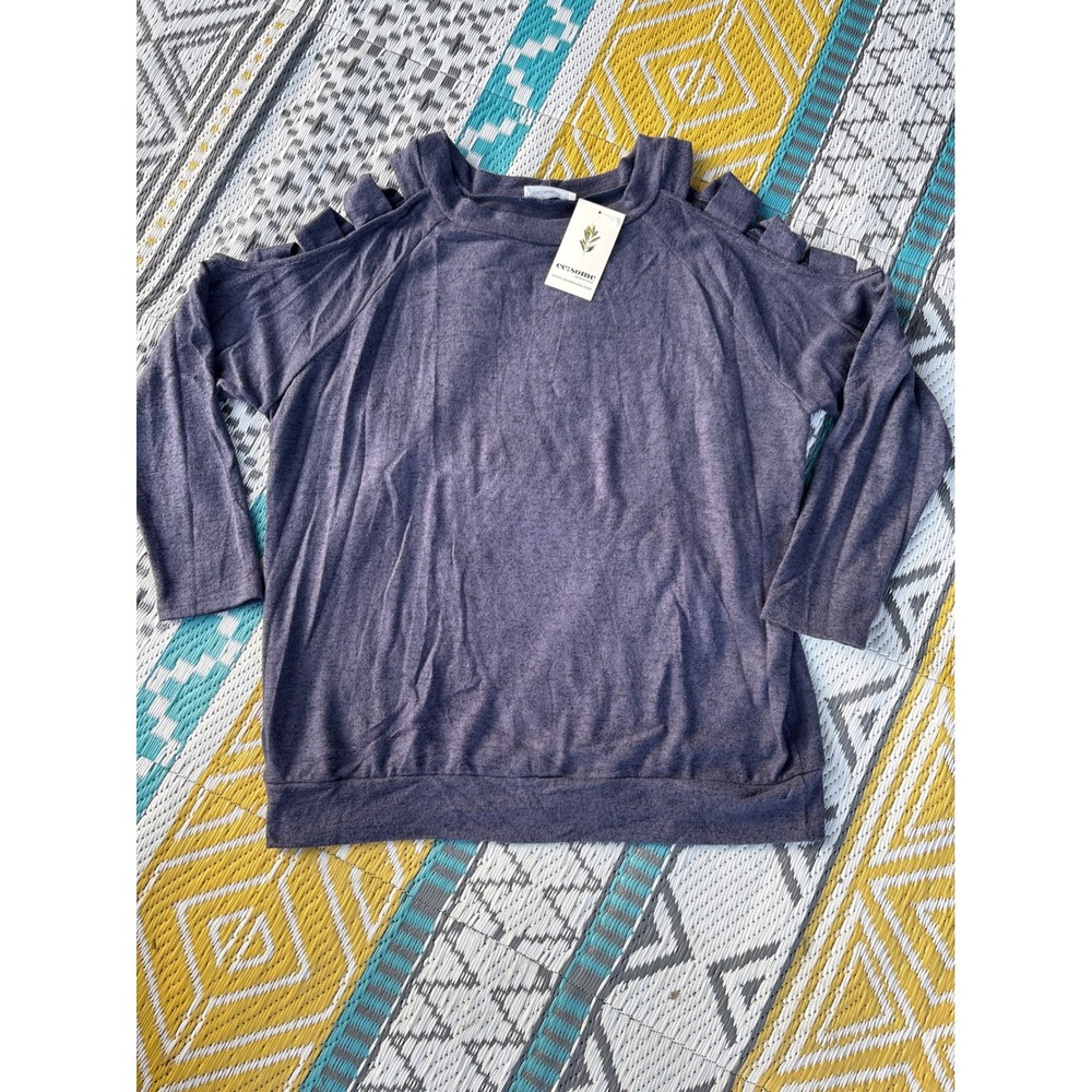 Ee:some Womens Purple Cold Shoulder Cutout Long Sleeve Top Sweater Small